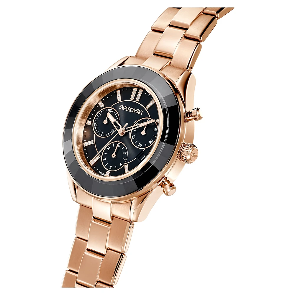 Octea lux sport watch, Swiss Made, Metal bracelet, Black, Rose gold-tone finish by SWAROVSKI