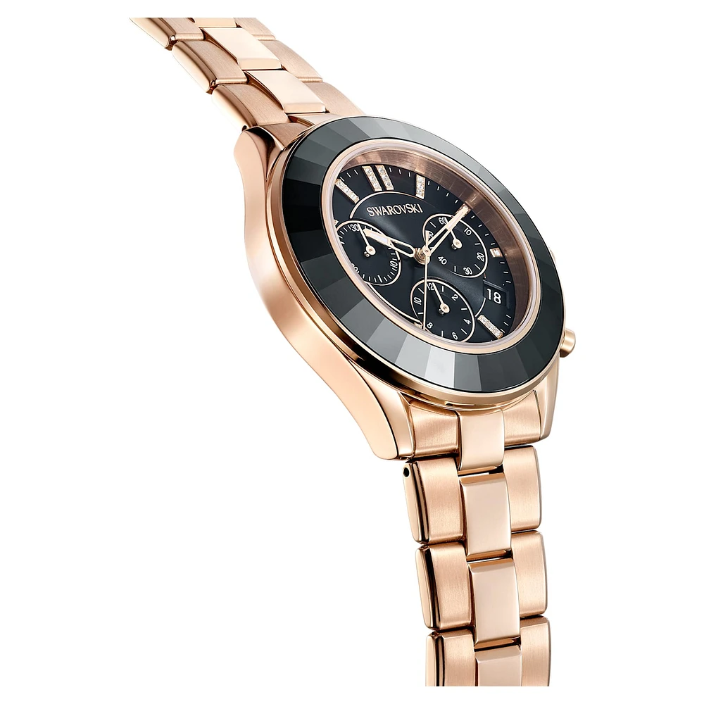 Octea lux sport watch, Swiss Made, Metal bracelet, Black, Rose gold-tone finish by SWAROVSKI