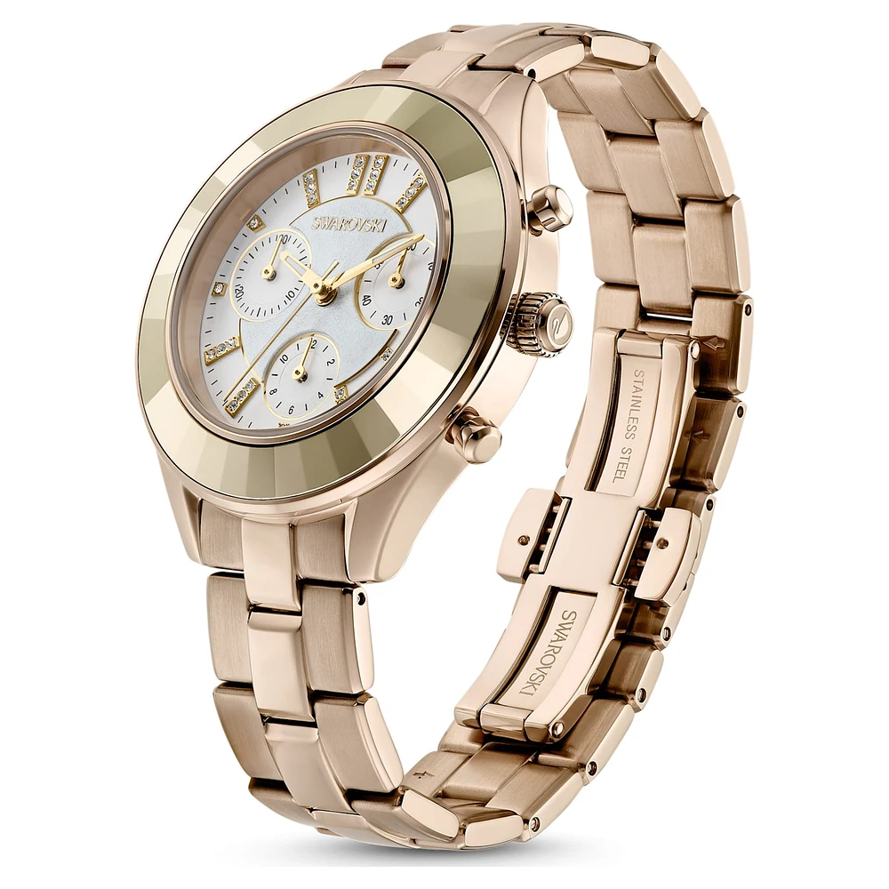 Octea lux sport watch, Swiss Made, Metal bracelet, Gold tone, Champagne gold-tone finish by SWAROVSKI