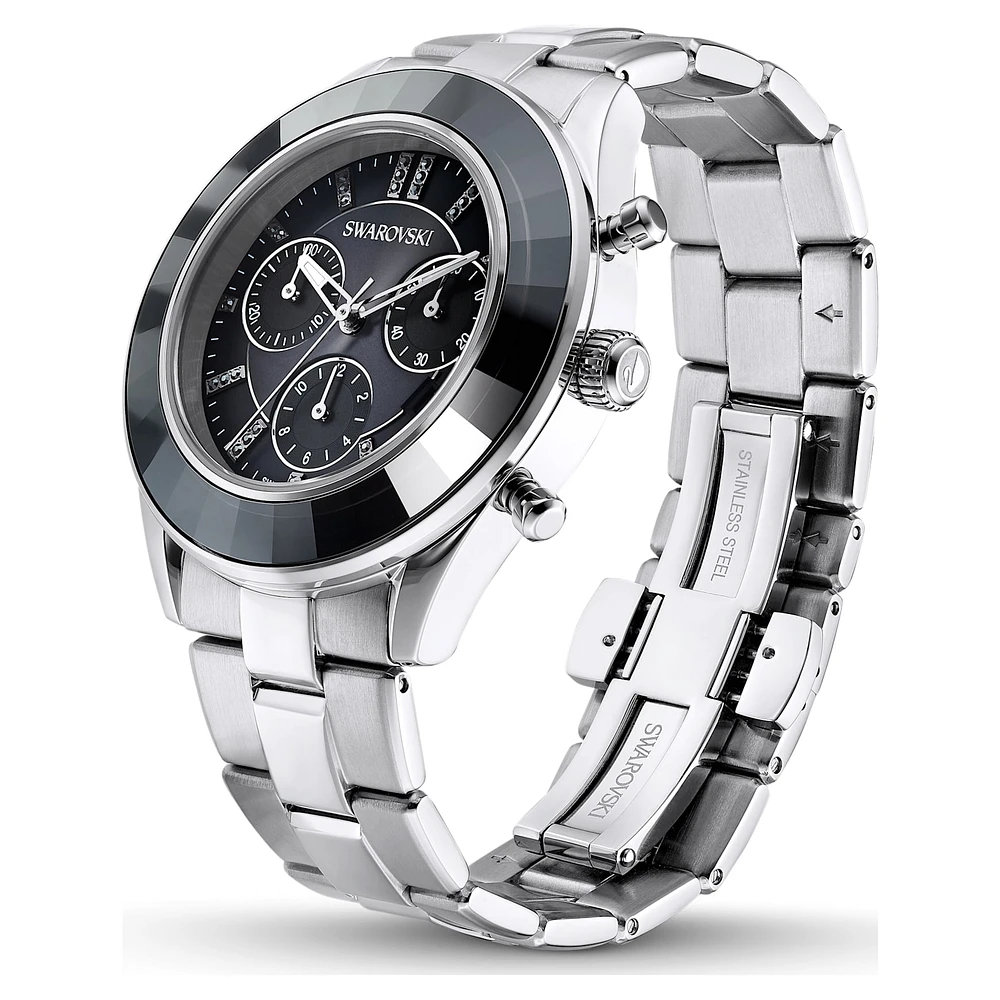 Octea lux sport watch, Swiss Made, Metal bracelet, Black, Stainless steel by SWAROVSKI