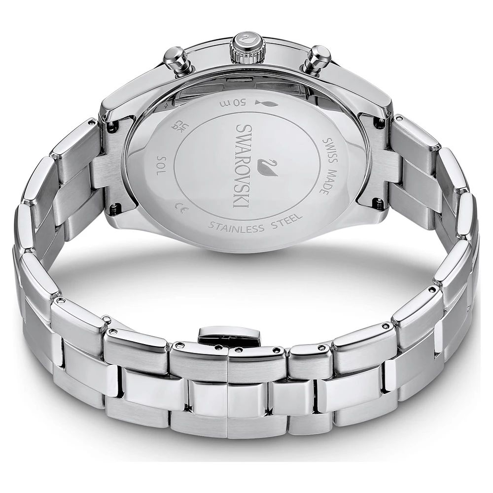 Octea lux sport watch, Swiss Made, Metal bracelet, Black, Stainless steel by SWAROVSKI
