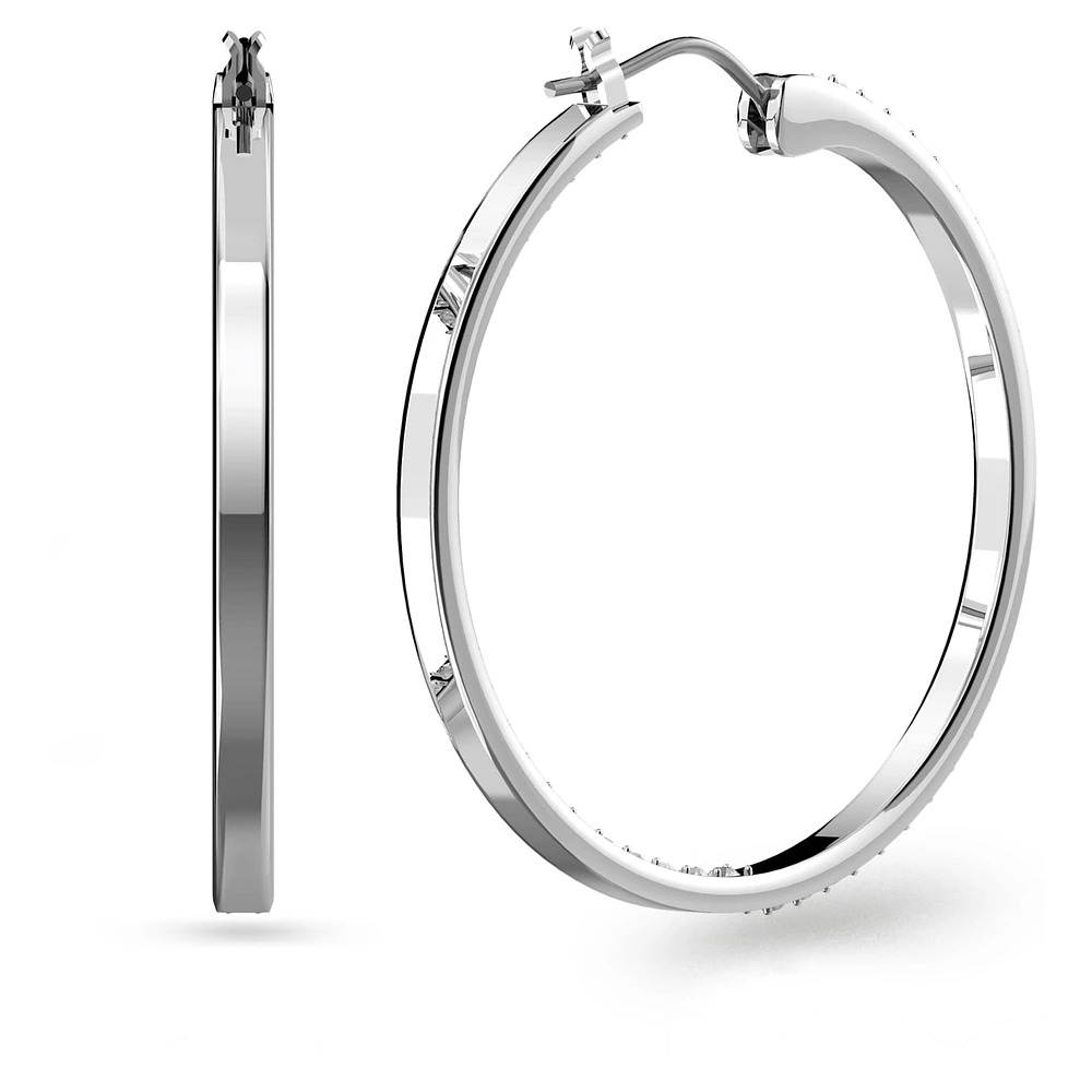 Sommerset hoop earrings, White, Rhodium plated by SWAROVSKI