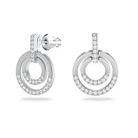 Circle hoop earrings, Round shape, White, Rhodium plated by SWAROVSKI