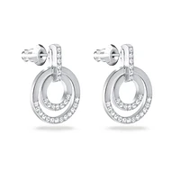 Circle hoop earrings, Round shape, White, Rhodium plated by SWAROVSKI