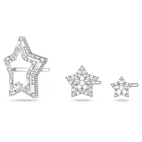 Hair clip, Set (3), Star, White, Rhodium plated by SWAROVSKI