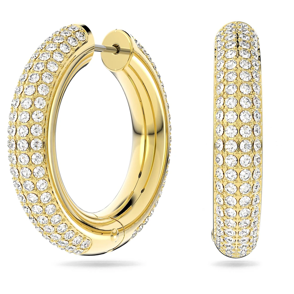 Dextera hoop earrings, Medium, White, Gold-tone plated by SWAROVSKI