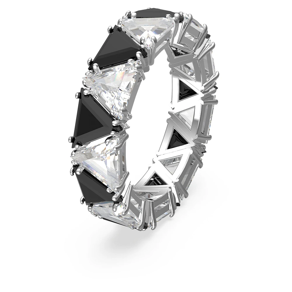 Ortyx cocktail ring, Triangle cut, Black, Rhodium plated by SWAROVSKI