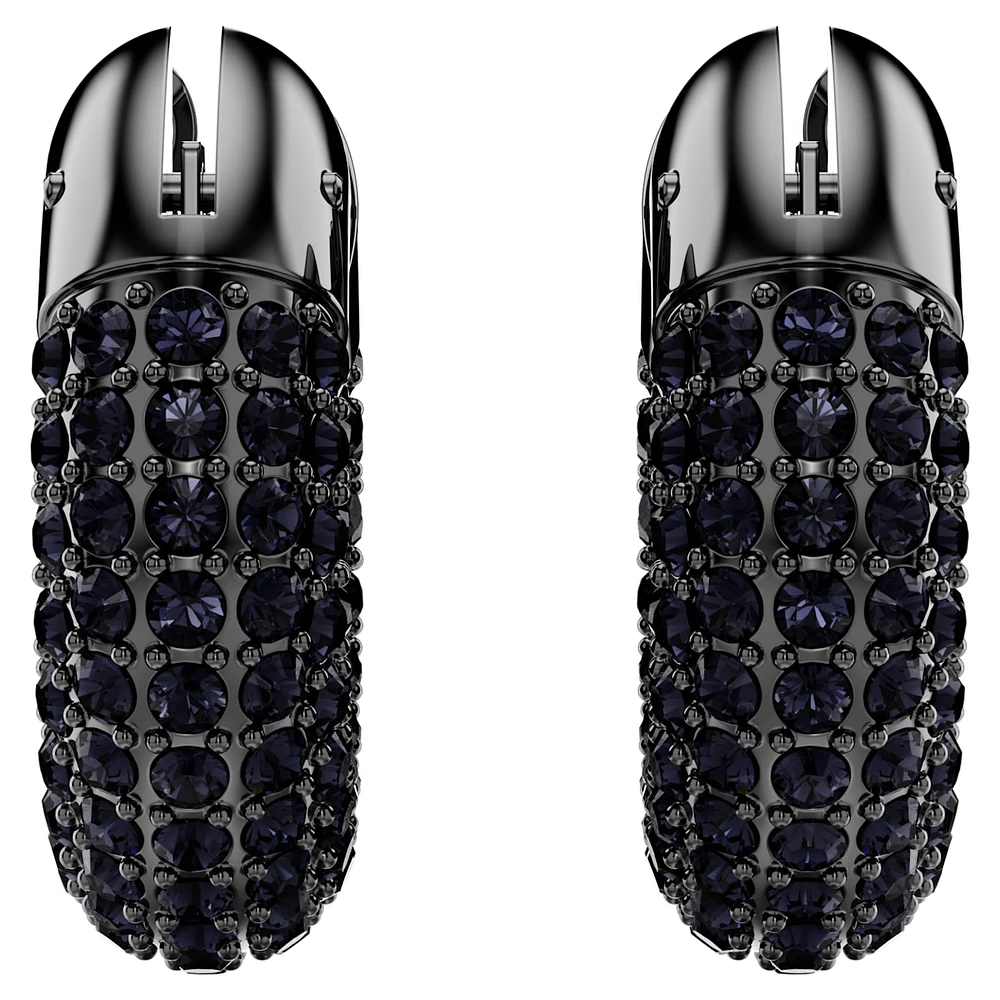 Dextera hoop earrings, Small, Black, Ruthenium plated by SWAROVSKI