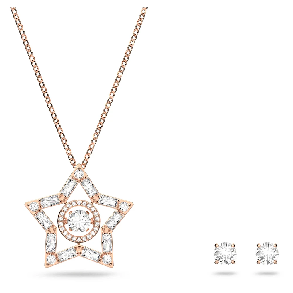 Stella set, Mixed cuts, Star, White, Rose gold-tone plated by SWAROVSKI