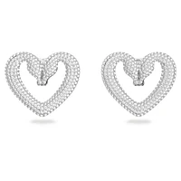 Sublima clip earrings, Heart, Large, White, Rhodium plated by SWAROVSKI