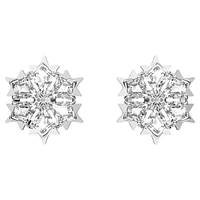 Magic stud earrings, Snowflake, White, Rhodium plated by SWAROVSKI