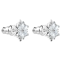 Magic stud earrings, Snowflake, White, Rhodium plated by SWAROVSKI