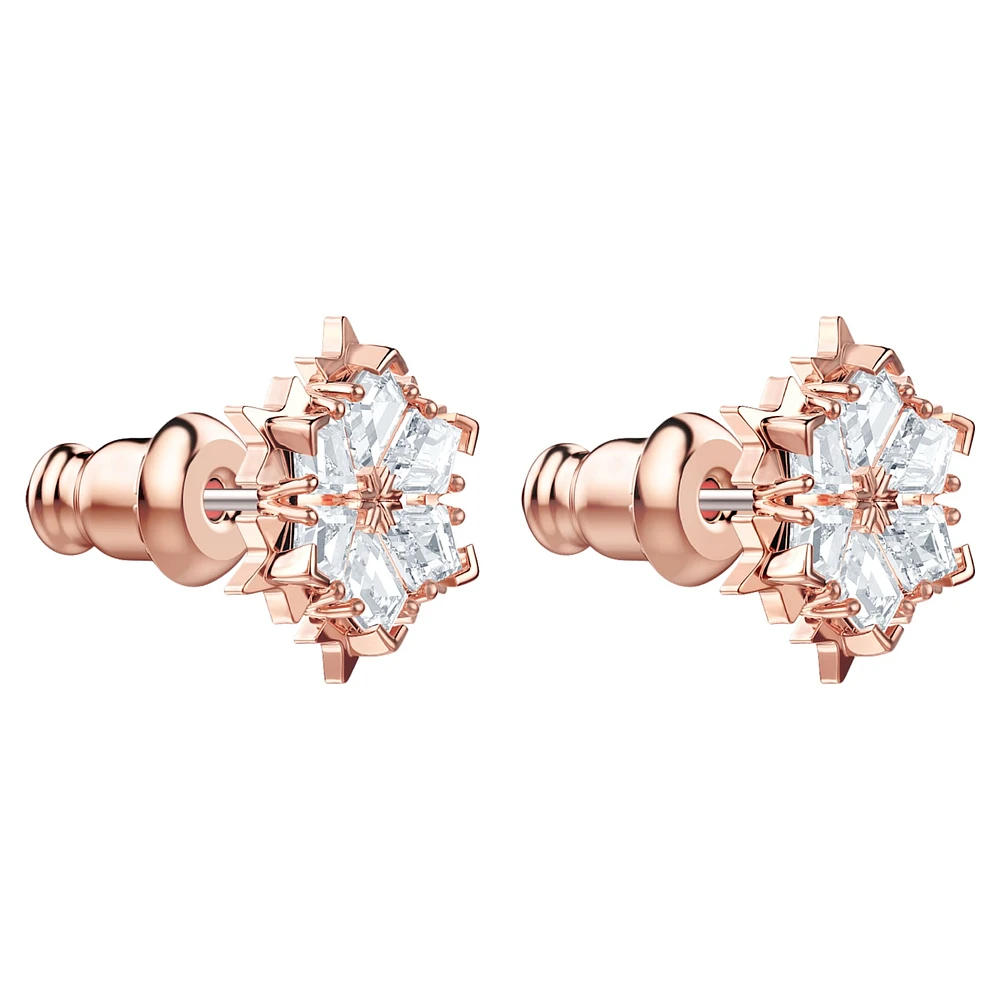 Magic stud earrings, Snowflake, White, Rose gold-tone plated by SWAROVSKI