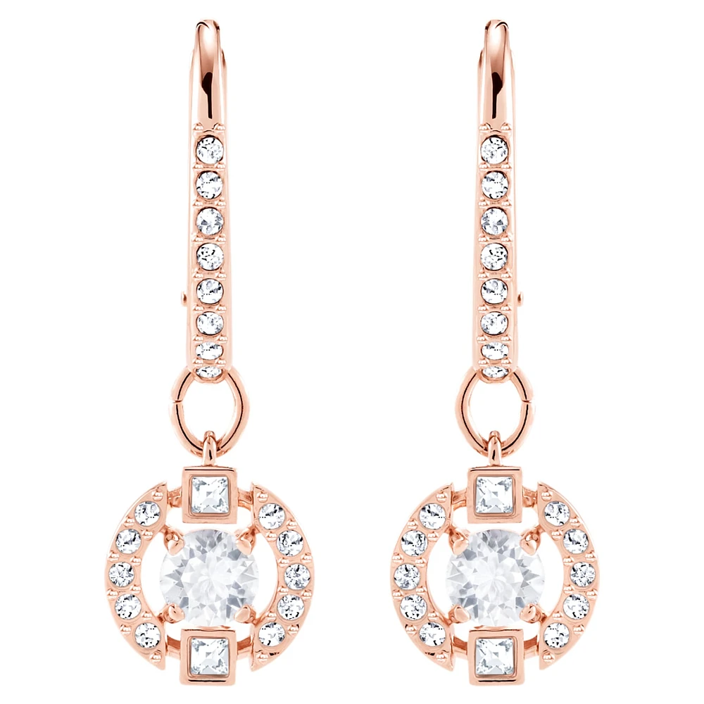 Swarovski Sparkling Dance drop earrings, Round cut, Pavé, White, Rose gold-tone plated by SWAROVSKI