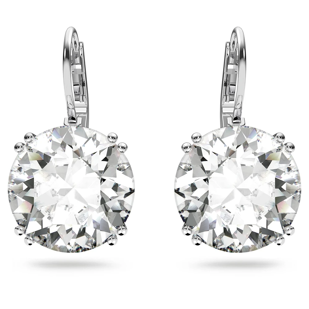 Millenia drop earrings, Round cut, White, Rhodium plated by SWAROVSKI