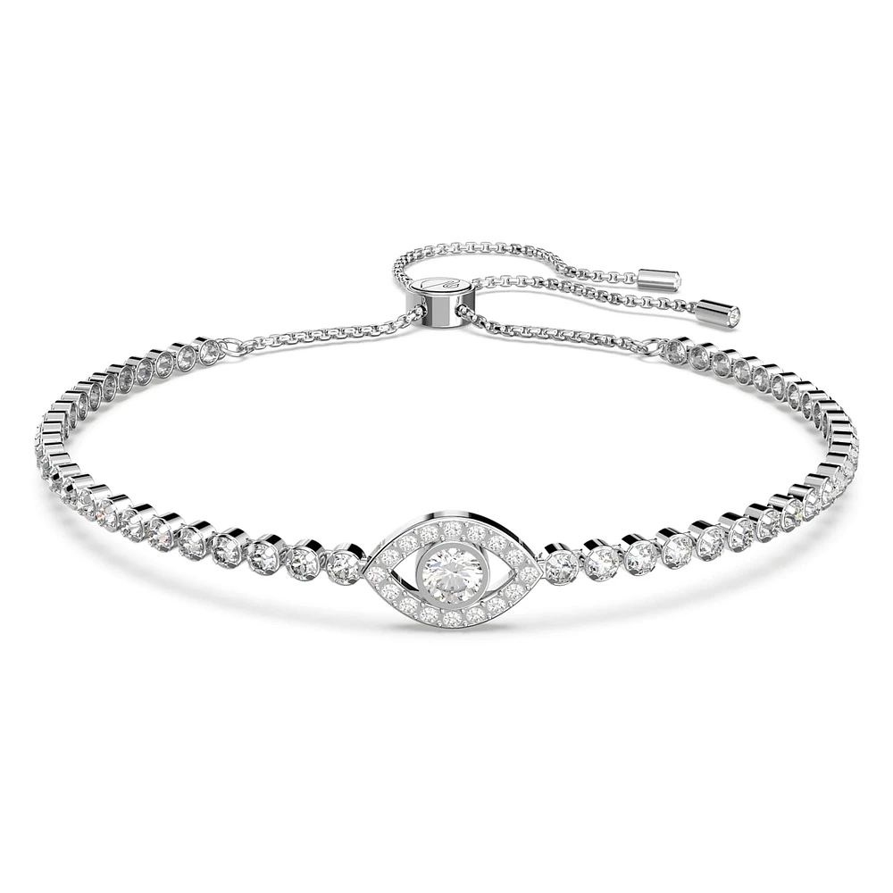 Subtle bracelet, Evil eye, White, Rhodium plated by SWAROVSKI