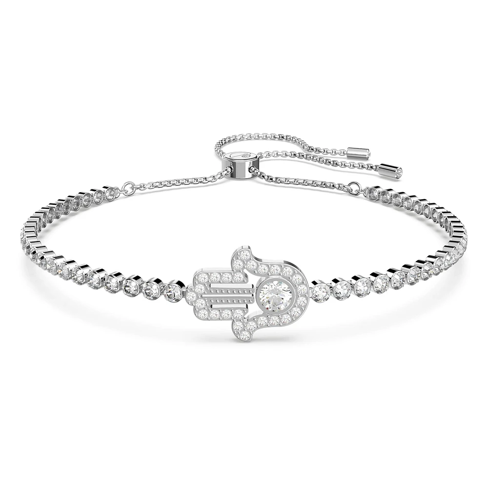 Subtle bracelet, Hand, White, Rhodium plated by SWAROVSKI