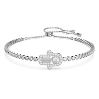 Subtle bracelet, Hand, White, Rhodium plated by SWAROVSKI