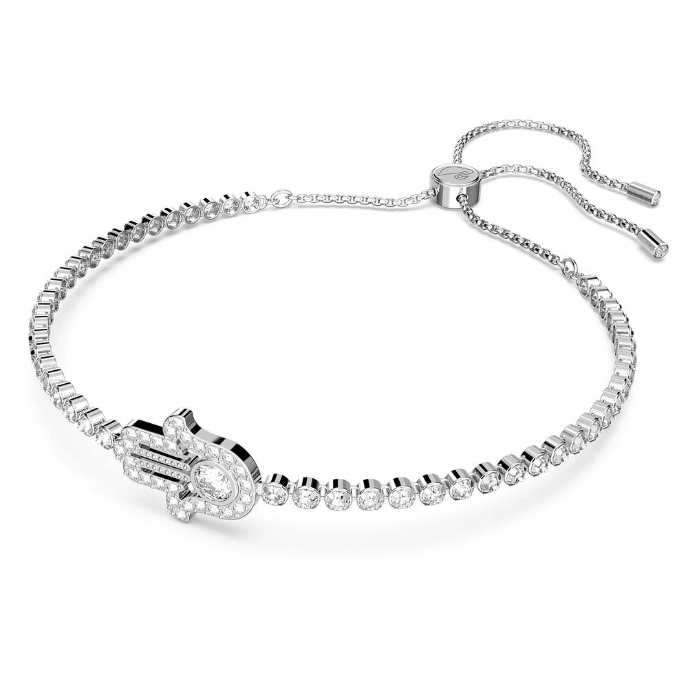 Subtle bracelet, Hand, White, Rhodium plated by SWAROVSKI