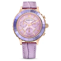 Octea lux chrono watch, Swiss Made, Leather strap, Purple, Rose gold-tone finish by SWAROVSKI