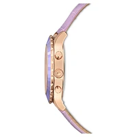 Octea lux chrono watch, Swiss Made, Leather strap, Purple, Rose gold-tone finish by SWAROVSKI