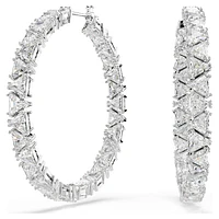 Ortyx hoop earrings, Triangle cut, White, Rhodium plated by SWAROVSKI