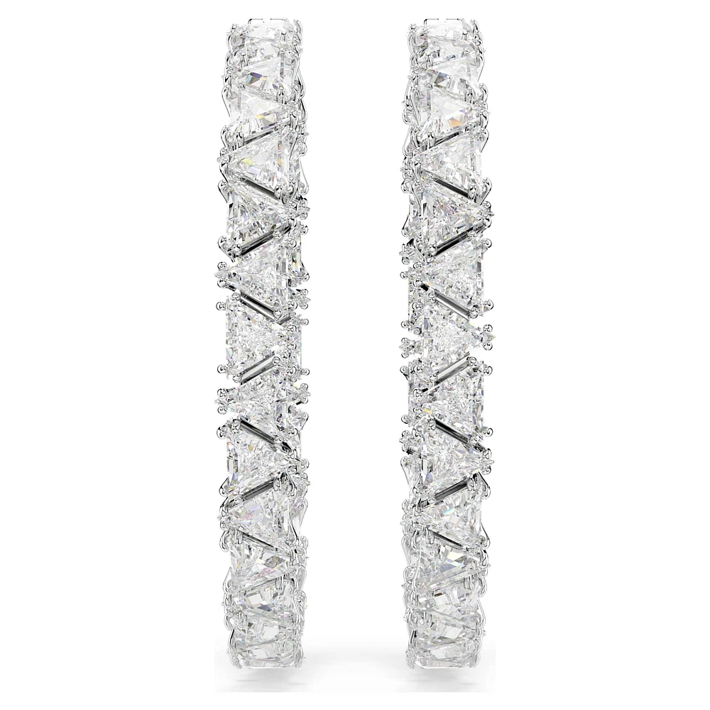 Ortyx hoop earrings, Triangle cut, White, Rhodium plated by SWAROVSKI