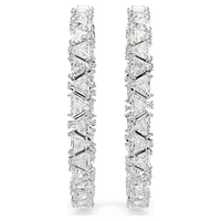 Ortyx hoop earrings, Triangle cut, White, Rhodium plated by SWAROVSKI