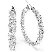 Ortyx hoop earrings, Triangle cut, White, Rhodium plated by SWAROVSKI