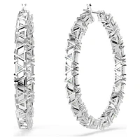 Ortyx hoop earrings, Triangle cut, White, Rhodium plated by SWAROVSKI
