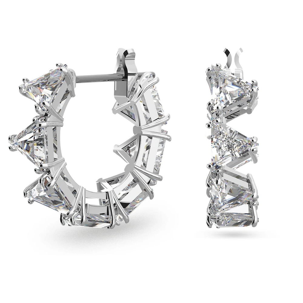 Ortyx hoop earrings, Triangle cut, Small, White, Rhodium plated by SWAROVSKI