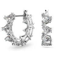 Ortyx hoop earrings, Triangle cut, Small, White, Rhodium plated by SWAROVSKI