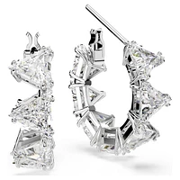 Ortyx hoop earrings, Triangle cut, Small, White, Rhodium plated by SWAROVSKI