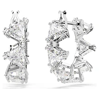Ortyx hoop earrings, Triangle cut, Small, White, Rhodium plated by SWAROVSKI
