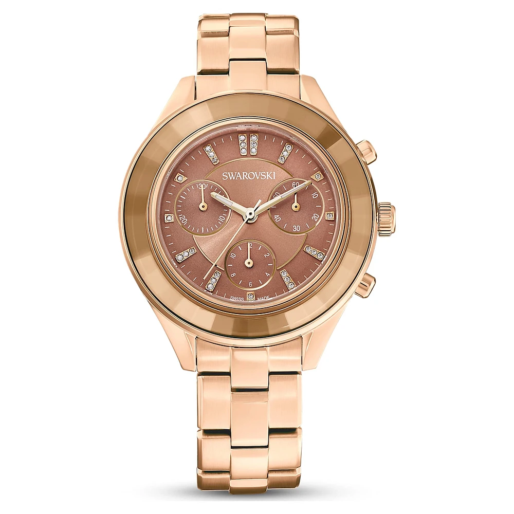 Octea lux sport watch, Swiss Made, Metal bracelet, Brown, Gold-tone finish by SWAROVSKI