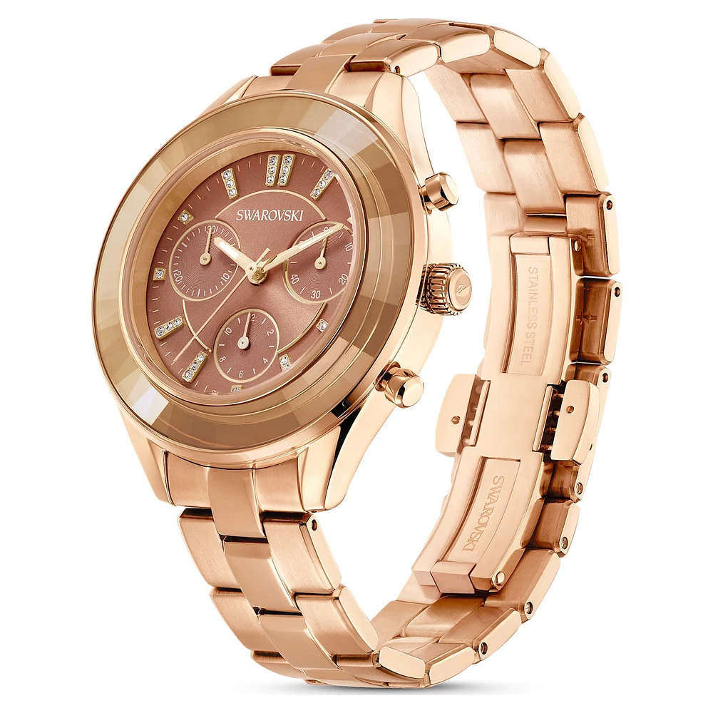 Octea lux sport watch, Swiss Made, Metal bracelet, Brown, Gold-tone finish by SWAROVSKI