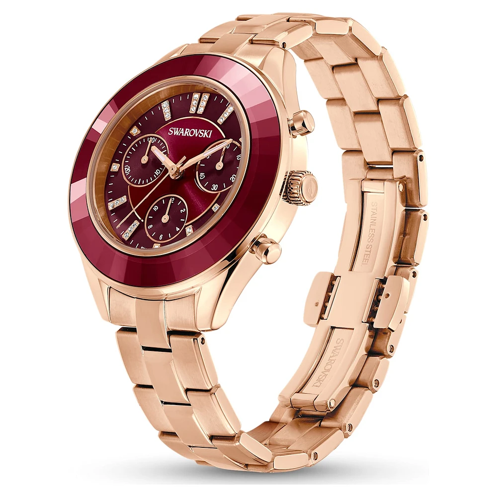 Octea lux sport watch, Swiss Made, Metal bracelet, Red, Rose gold-tone finish by SWAROVSKI