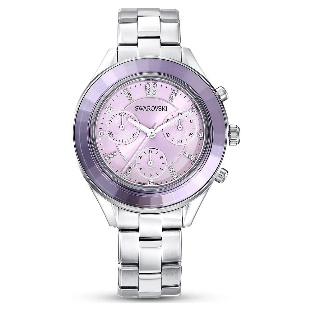 Octea lux sport watch, Swiss Made, Metal bracelet, Purple, Stainless steel by SWAROVSKI