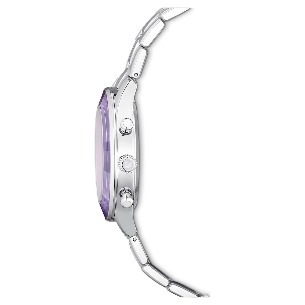 Octea lux sport watch, Swiss Made, Metal bracelet, Purple, Stainless steel by SWAROVSKI