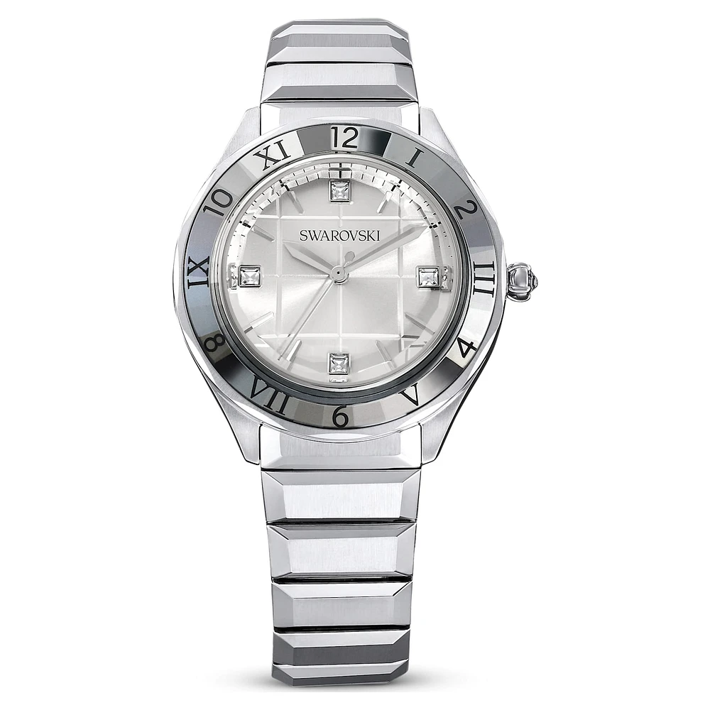 Dextera 3-hand watch, 37mm, Swiss Made, Metal bracelet, Silver Tone, Stainless steel by SWAROVSKI