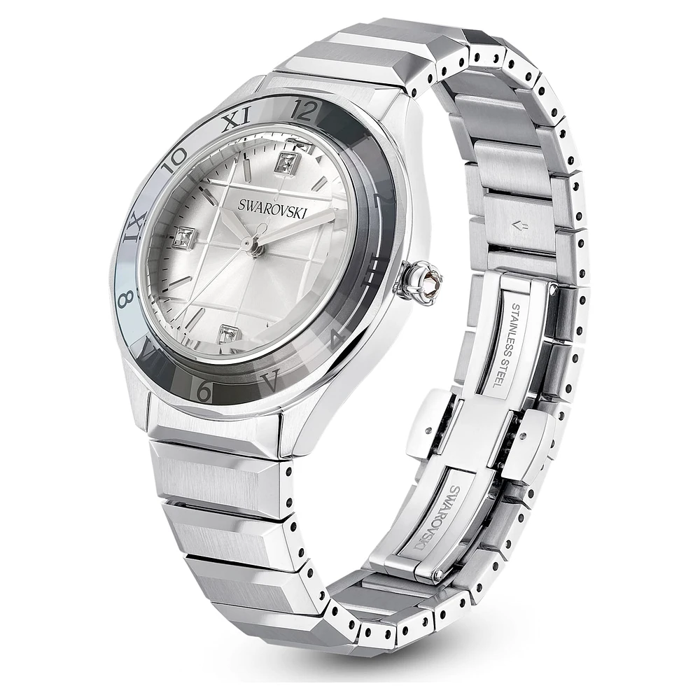 Dextera 3-hand watch, 37mm, Swiss Made, Metal bracelet, Silver Tone, Stainless steel by SWAROVSKI