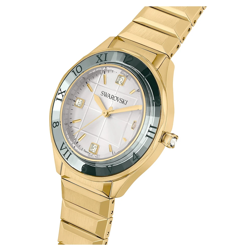 Dextera 3-hand watch, 37mm, Swiss Made, Metal bracelet, Gold tone, Gold-tone finish by SWAROVSKI