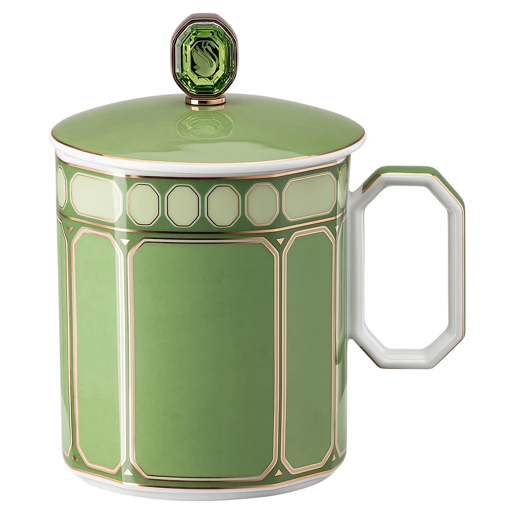 Signum mug with lid, Porcelain, Green by SWAROVSKI