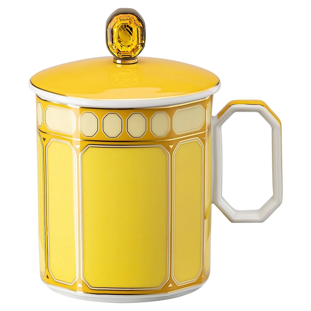 Signum mug with lid, Porcelain, Yellow by SWAROVSKI