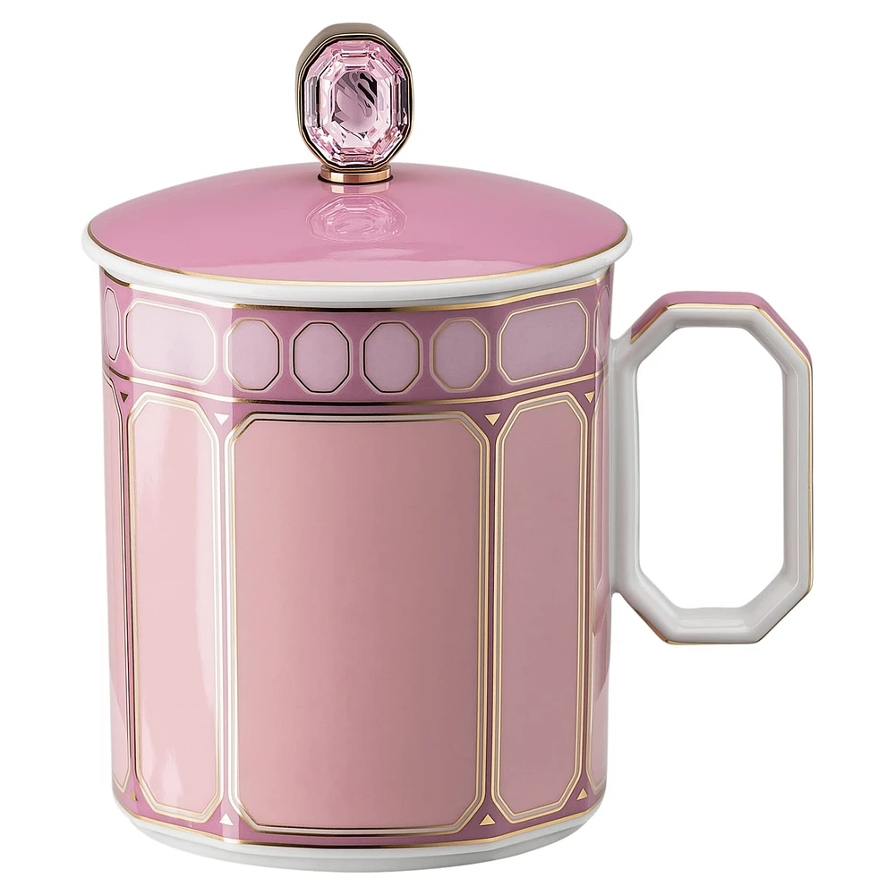 Signum mug with lid, Porcelain, Pink by SWAROVSKI