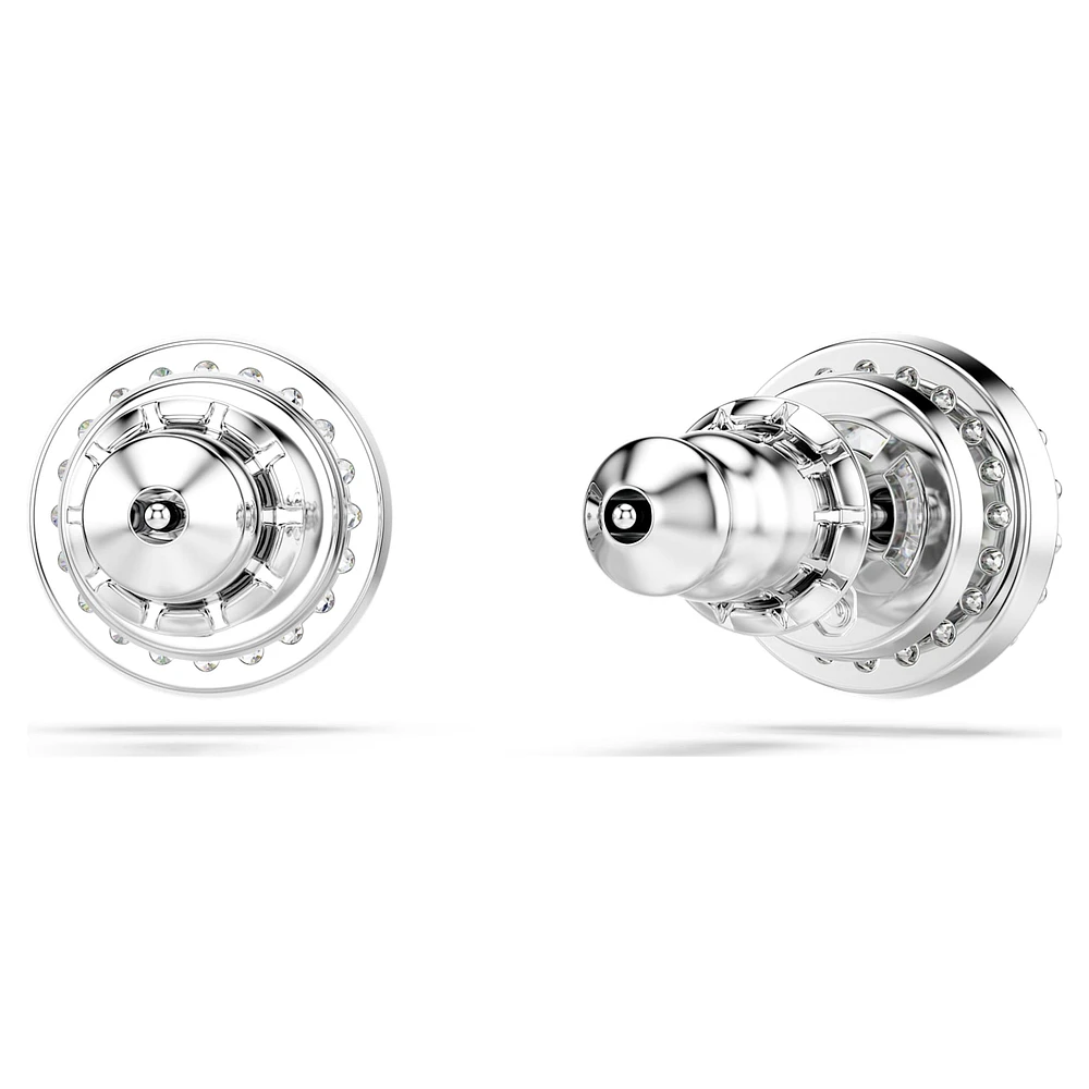Constella stud earrings, Round cut, Pavé, White, Rhodium plated by SWAROVSKI