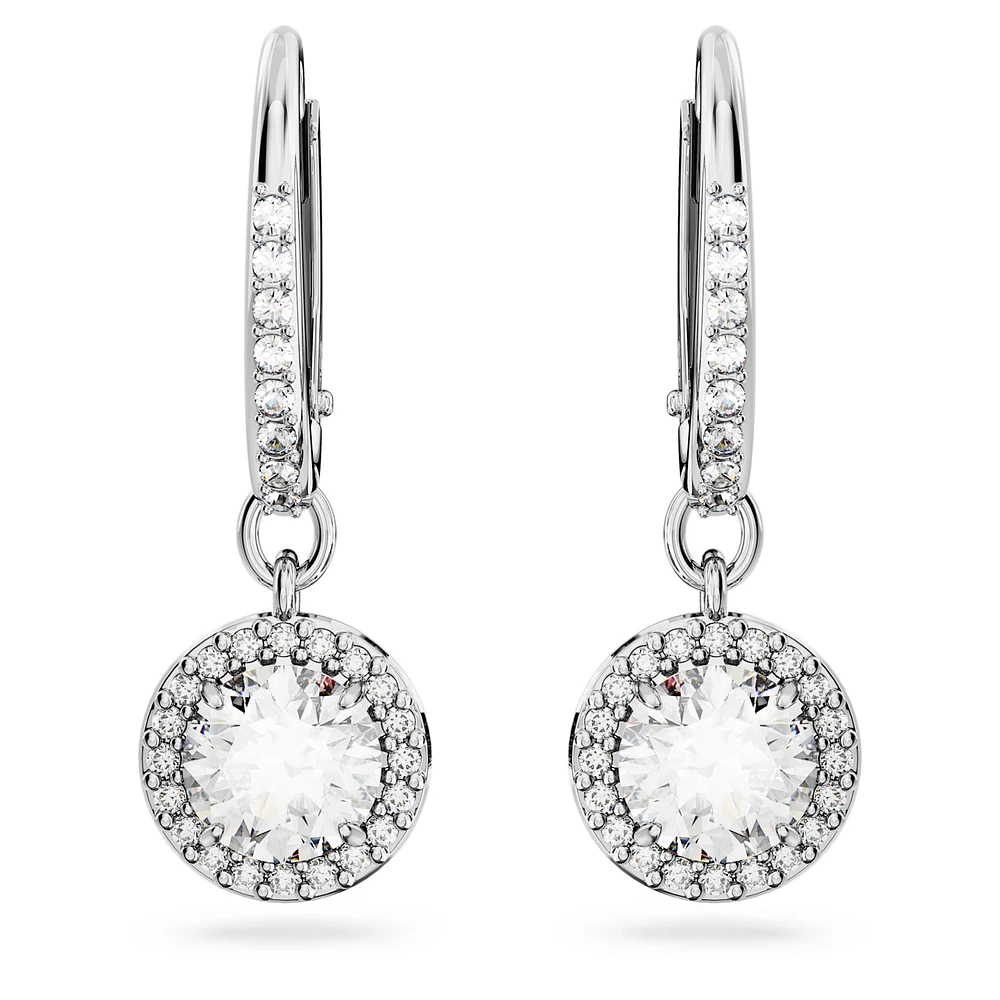 Constella drop earrings, Round cut, Pavé, White