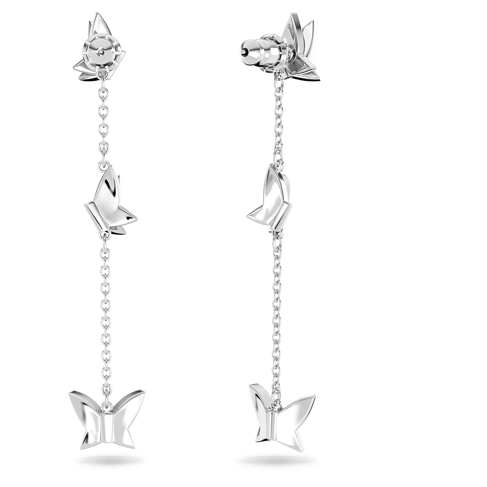 Idyllia Lilia drop earrings, Butterfly, Long, White, Rhodium plated by SWAROVSKI