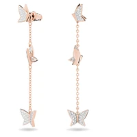 Idyllia Lilia drop earrings, Butterfly, Long, White, Rose gold-tone plated by SWAROVSKI