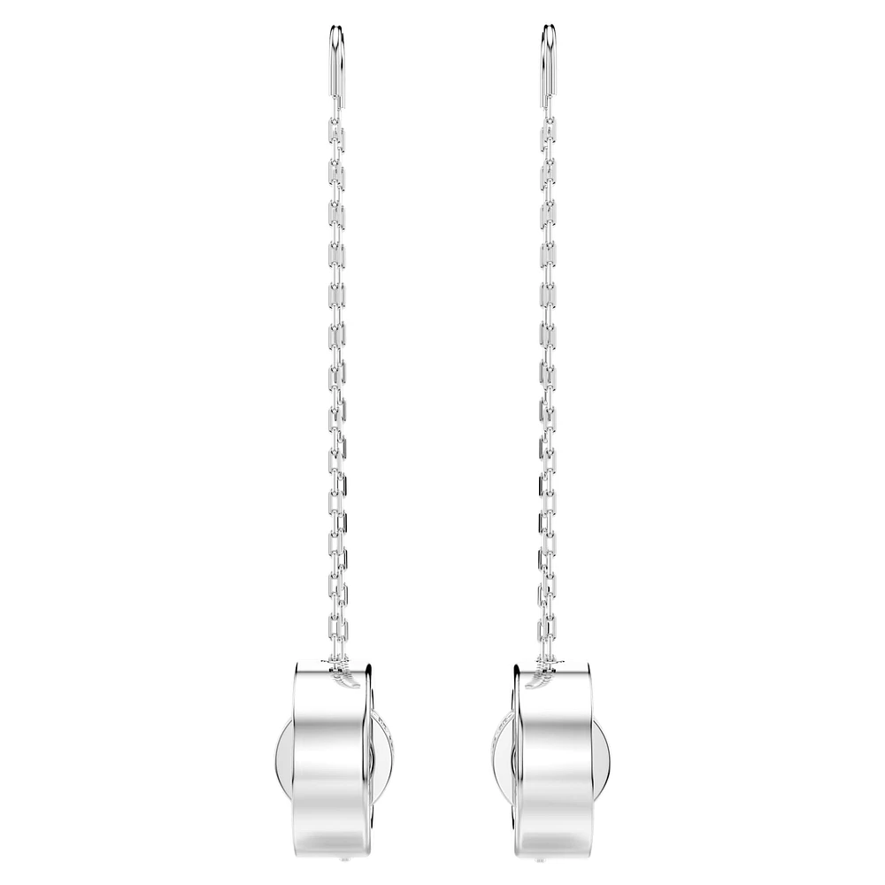 Hollow drop earrings, Long, White, Rhodium plated by SWAROVSKI